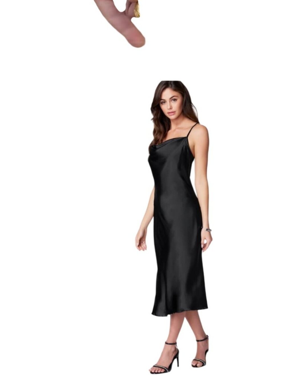 Y2K Bebe Black Satin Cowl Neck Midi Slip Dress Adjustable Straps USA M Sexy - Picture 12 of 12